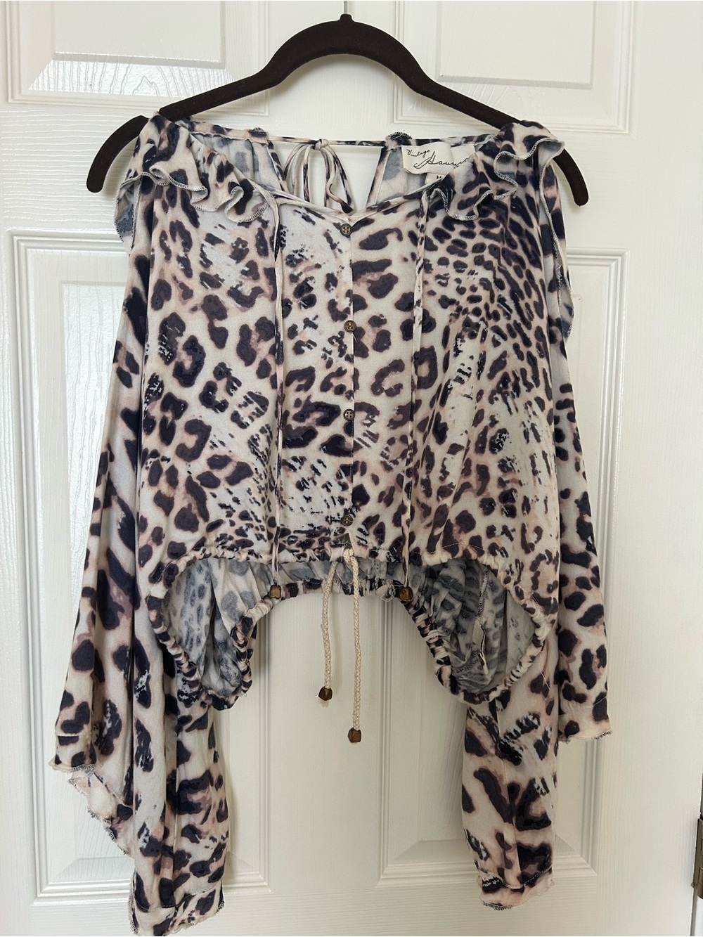 Vintage Havana Beige and Brown/purple Leopard-Print Off-Shoulder Top